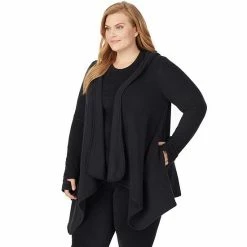 Plus Size Cuddl Duds® Fleecewear With Stretch Long Sleeve Hooded Wrap Black -Cuddl Duds shop unnamed file 860