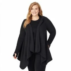 Plus Size Cuddl Duds® Fleecewear With Stretch Long Sleeve Hooded Wrap Black -Cuddl Duds shop unnamed file 863