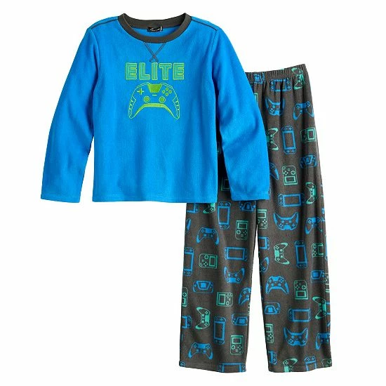 Boys 6-16 Cuddl Duds Top & Bottoms Fleece Top & Bottoms Pajama Set Green Bear 2 Boys 6-16 Cuddl Duds Top & Bottoms Fleece Top & Bottoms Pajama Set Green Bear - Image 2